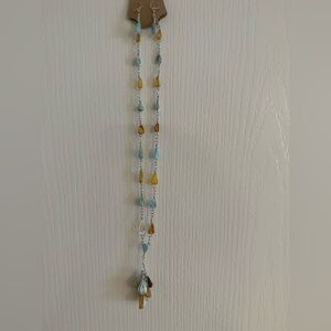Larimar and Amber Teardrop Necklace and Earrings